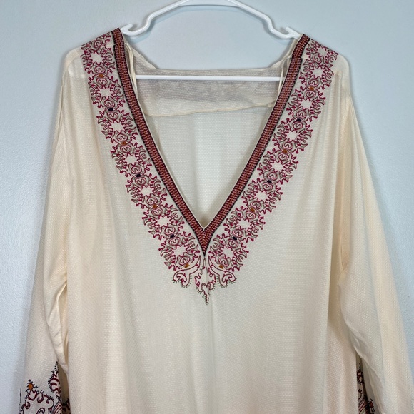 Peasant Tunic Dress Embroidered Balloon Sleeves L - Picture 7 of 10